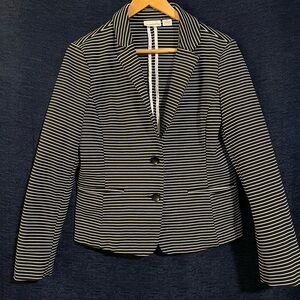 Liz Claiborne Navy and White Striped Blazer with Notched Lapels